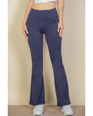 TRUEDAMES High Waist Side Pocket Flare Leggings - Blue