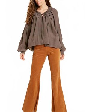Kori Midnight Hour Boho Tie Neck Top - Brown