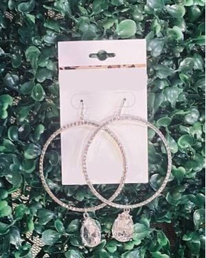 Bosuk Hoop Earrings With Clear Teardrop Crystal - Green