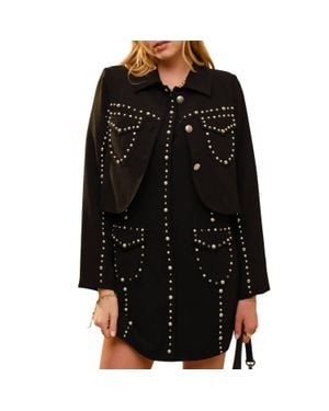 Blue B Round Neck Long Sleeve Studded Detailed Jacket - Black