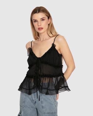 Belle & Bloom Heart Of Glass Chiffon Cami - Black