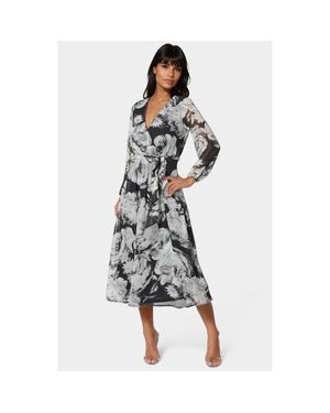 Bebe Print Wrap Midi Dress - White