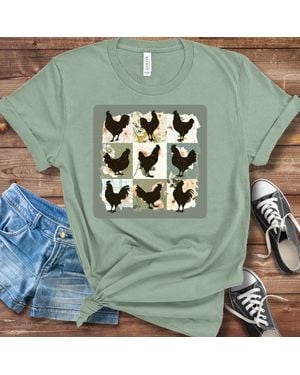 TRUEDAMES Boho Chicken Graphic Tshirt Bella + Canvas Farmhouse Shirt - Green