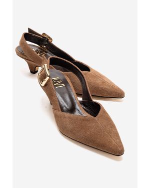 Forever & Always Shoes Dioris Leather Slingback Kitten Heel Pump - Brown