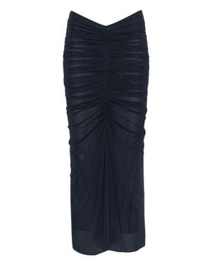 Mugler Ink Ruched Mesh Midi Skirt - Blue