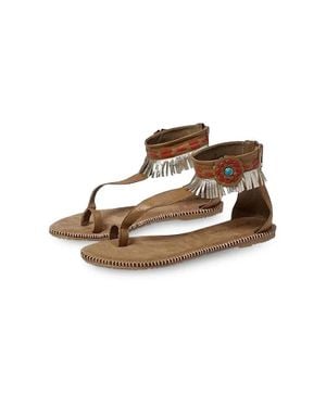 Manitobah Wasaga Sandal Leather Beaded Ankle Strap Zogg546 - Brown