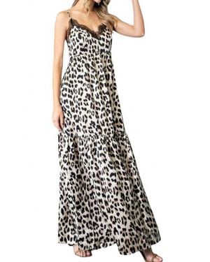 Eesome Carmen Animal Print Lace Maxi Dress - White