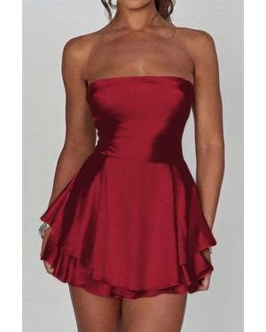 TRUEDAMES Solid Backless Lace Up Tube Fit Mini Dress - Red
