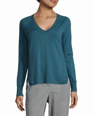 J Brand Pomona V-Neck Cotton Knit Relaxed Fit Sweater - Blue