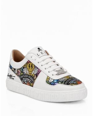 Philipp Plein Nappa Low-Top Sneakers Mirror Smile All-Over - White