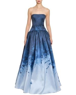 Marchesa Floral Printed Mikado Gown - Blue