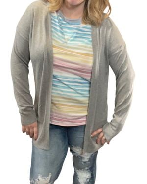 Eesome Ribbed Open Front Cardigan - Gray