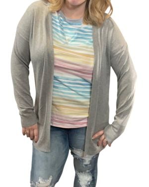 Eesome Ribbed Open Front Cardigan - Gray