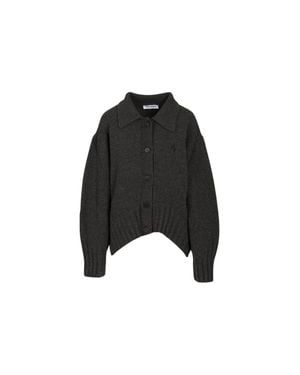 The Attico Charcoal Button-Down Embroidered Knit Cardigan - Black