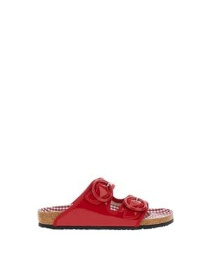 Birkenstock Ballet Flat Patent Leather Arizona Sandal With Round Buckles - Red
