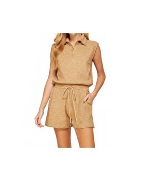 Strut & Bolt Shoreline Half Zip Knit Romper - Natural
