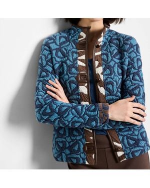 NIC+ZOE Quilted Faux Leather Trim Jacket - Blue