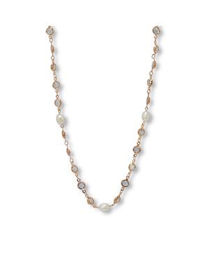 Palmbeach Jewelry Crystal And Pearl Ion-Plated Stainless Steel Long Necklace, 40 Inches - Metallic