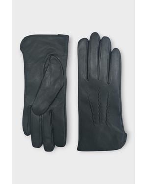 Infinity Leather Italian Leather Soft Wool Lining Winter Stitch Line Design Driving Gloves - Black