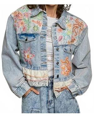 Pol Floral Embroidered Cropped Jacket - Gray