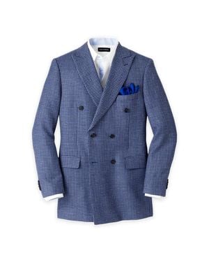 Paul Fredrick Wool Blend Houndstooth Double Breasted Peak Lapel Sport Coat - Blue