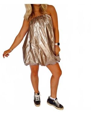 Klesis Metallic Strapless Puff Balloon Dress - Brown