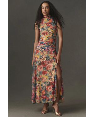 BHLDN Mock-Neck Mesh Maxi Dress - Black
