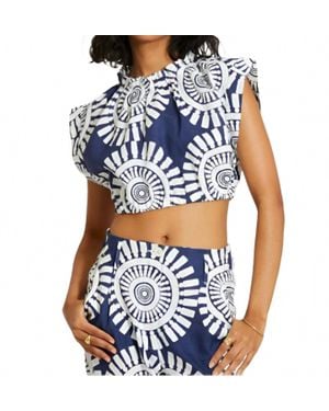 lemlem Muna Ruched Crop Top - Blue