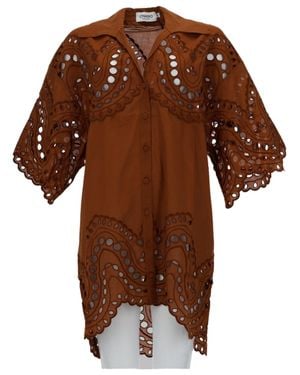 Charo Ruiz Tao Loose Fit Puffed Blouse - Brown