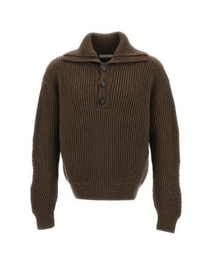 Dries Van Noten Mallawi Ribbed Wool Roll-Down Sweater - Brown