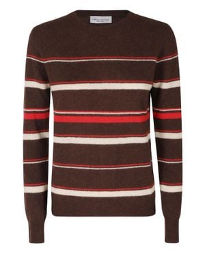 Roberto Collina Striped Cashmere-Silk Crewneck Sweater - Red