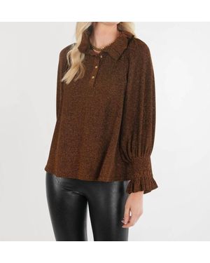 Emily Mccarthy Charlotte Ruffle Stand Collar Top - Brown