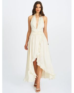 Miss Circle Nalani Floral Ivory Ruffled Halter Maxi Dress - White