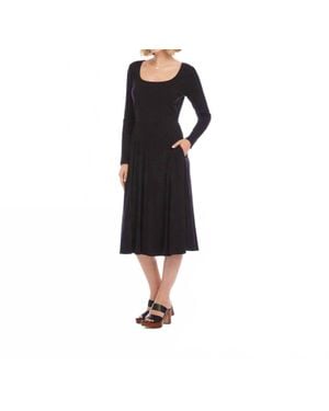 Karen Kane Long Sleeve Ribbed Scoop Neck A-Line Dress - Black