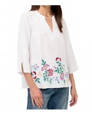 Johnny Was Sloane V-Neck Linen Blouse - White