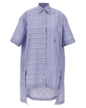 JW Anderson Patchwork Cotton Shirt Dress With Asymmetric Hem - Blue