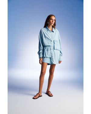 Nocturne Minimal Draped Shirt - Blue