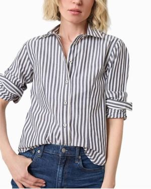 Lilla P Long Sleeve Striped Button Down Shirt - Blue