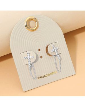 Fashnzfab Dipped Minimalist Bubble Cross Chain Drop Earrings - Natural