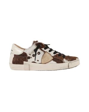 Philippe Model Prsx Low Cow-Print Calf-Hair Low-Top Sneakers - Brown