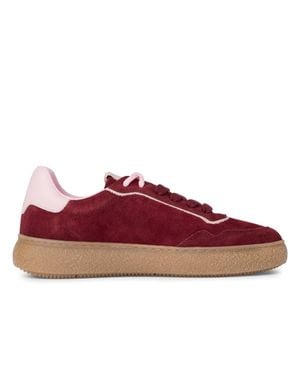 TMRS Tamaris Merlot Burgundy Leather Fashion Stripe Lace Up Sneakers - Red