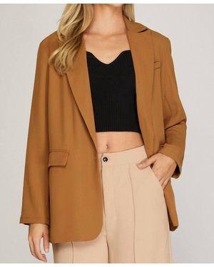 She + Sky Boss Lady Single Breasted Blazer - Brown