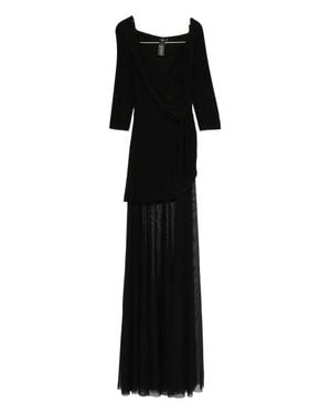 Norma Kamali Layered Maxi Dress With Draped Neckline And Sheer Overlay - Black