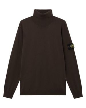 Stone Island T-Neck Ribbed Logo Turtleneck Top - Gray