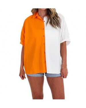 Day + Moon Two Tone Button Down Top - Orange