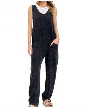 Sweet Lovely By Jen Mineral Washed Jumpsuit - Blue