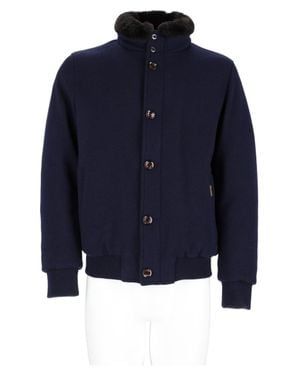Moorer Cropped Jacket With Plush Fur Collar - Blue