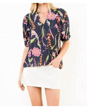 Thml Floral Print Short Sleeve V Neck Top - Blue