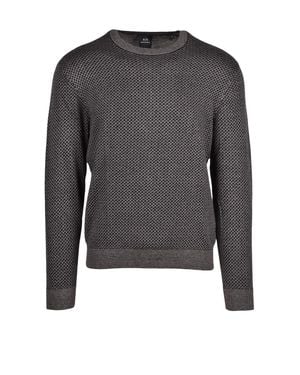 ARMANI EXCHANGE Fine-Knit Diamond Pattern Cotton-Blend Sweater - Gray