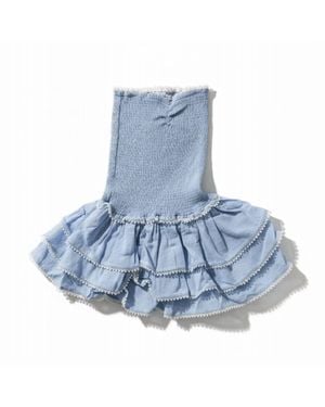 Theme Girls Sage Dot Smocked Ruffle Dress - Blue